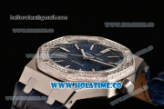 Audemars Piguet Royal Oak 41MM Asia Automatic Steel Case with Blue Grids Dial Diamonds Bezel and Stick Markers