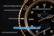 Rolex Submariner Clone Rolex 3135 Automatic Yellow Gold Case/Bracelet with Black Dial and Dot Markers - 1:1 Original (BP)