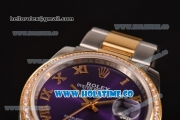 Rolex Datejust Asia 2813 Automatic Yellow Gold/Steel Case with Purple Dial Roman Numeral Markers and Diamonds Bezel (BP)