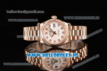 Rolex Datejust Swiss ETA 2671 Automatic Rose Gold Case with White Dial Diamonds Markers and Rose Gold Bracelet (BP)