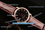 Patek Philippe Calatrava Swiss ETA 2824 Automatic Rose Gold Case with Black Dial and Brown Leather Strap