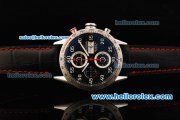 Tag Heuer Carrera Calibre 16 Swiss Valjoux 7750 Automatic Movement Steel Case with Black Dial and Black/Red Leather Strap