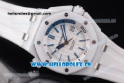 Audemars Piguet Royal Oak Offshore Diver Clone AP Calibre 3120 Automatic Ceramic Case with White Dial White Rubber Strap and Stick Markers (EF)