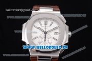Patek Philippe Nautilus Clone PP 315 Automatic Steel Case with White Dial Arabic Numeral Markers and Brown Leather Strap (BP)