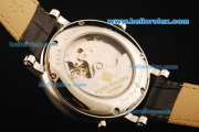 Patek Philippe Automatic Movement Steel Case with White Dial Black Roman Numerals-Black Leather Strap