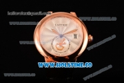 Cartier Rotonde De Swiss Quartz Rose Gold Case with Black Leather Strap with White Guilloche Dial