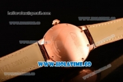 Cartier Rotonde De Swiss Quartz Rose Gold Case with Diamonds Bezel Brown Leather Strap with White Guilloche Dial