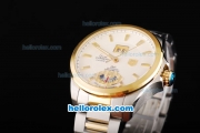 Tag Heuer Carrera Calibre 8 Chronometer Automatic Movement Gold Bezel with White Dial and Gold Stick Markers-Two Tone Strap