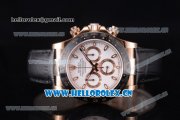 Rolex Daytona Clone Rolex 4130 Automatic Rose Gold Case with White Dial Black Leather Strap and Stick Markers (EF)
