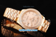 Rolex Day Date II Automatic Movement Full Rose Gold with Double Row Diamond Bezel-Diamond Markers and Rose Gold Dial