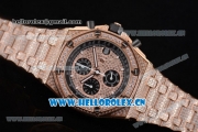 Audemars Piguet Royal Oak Offshore Seiko VK67 Quartz Rose Gold/Diamonds Case with Rose Gold Dial Diamonds Bezel and Arabic Numeral Markers