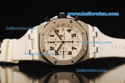 Audemars Piguet Royal Oak Offshore Chronograph Swiss Valjoux 7750 Automatic Movement Steel Case with White Dial and White Rubber Strap