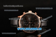 IWC Portuguese Chrono Miyota Quartz Rose Gold Case with Grey Dial Black Leather Strap and Arabic Numeral Markers