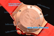 Hublot Big Bang Chronograph Miyota OS20 Quartz Rose Gold Case With Red Diamond Bezel White Dial and Orange Rubber Strap