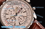 Breitling Bentley GT Chrono Swiss Valjoux 7750-SHG Automatic Steel Case with Brown Leather Strap White Dial and Stick Markers