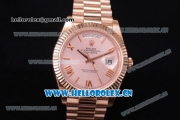 Rolex Day Date II Swiss ETA 2836 Automatic Rose Gold Case/Bracelet with Pink Dial and Roman Numeral Markers (BP)