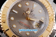 Rolex Yacht-Master Oyster Perpetual Chronometer Automatic Two Tone ETA Case with Grey Shell Dial,Gold Bezel and Round Bearl Marking-Small Calendar