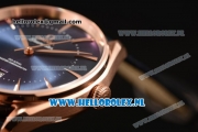 Omega De Ville Tresor Master Co-Axial Clone Omega 8801 Automatic Rose Gold Case with Blue Dial and Black Leather Strap - 1:1 Original