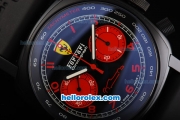 Ferrari Chronograph Swiss Valjoux 7750 Automatic Movement PVD Case with Black Dial and Red Numeral Markers-Black Rubber Strap