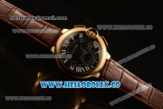 Cartier Ballon Bleu De Chrono Swiss Valjoux 7750 Automatic Yellow Gold Case with Black Dial Roman Numeral Markers and Genuine Leather Strap