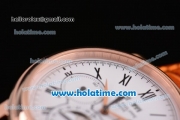 Patek Philippe Complications Asia Automatic Rose Gold Case with Brown Leather Strap Roman Numeral Markers and White Dial