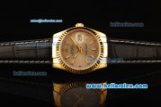Rolex Oyster Perpetual Datejust Swiss ETA 2836 Automatic Movement Gold Case with Grey Dial and Black Leather Strap