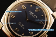 Rolex Cellini Swiss Quartz Steel Case with Dark Blue Dial and Black Leather Strap-Numeral Markers