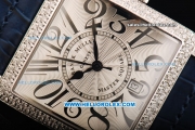 Franck Muller Master Square Swiss ETA 2824 Automatic Movement White Dial with Diamond Bezel and Blue Leather Strap