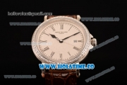 Patek Philippe Calatrava Miyota Quartz Steel Case with White Dial and Roman Numeral Markers - Diamonds Bezel