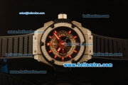 Hublot King Power Swiss Valjoux 7750 Automatic Steel Case with Diamond Bezel and Skeleton Dial-Red Markers