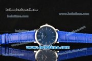 Jaeger-LECoultre Master Ultra Thin Jubilee Miyota OS2035 Quartz Steel Case with Blue Leather Strap Stick Markers and Blue Dial