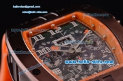 Richard Mille RM011 Swiss Valjoux 7750-SHG Automatic Brown PVD Case with Orange Rubber Strap and Skeleton Dial