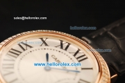 Cartier ballon bleu de Cartier Swiss Quartz Movement Rose Gold Case with Diamond Bezel and Black Leather Strap