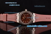 Audemars Piguet Royal Oak Lady Miyota OS2035 Quartz Steel Case with Brown Rubber Strap Brown Grid Dial and Brown Rubber Strap