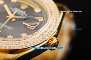 Rolex Day Date II Automatic Movement Full Gold with Double Row Diamond Bezel - Diamond Markers and Black MOP Dial
