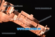 Cartier Rotonde De Miyota Quartz Rose Gold Case/Bracelet with Diamonds Bezel Black Dial and White Roman Numeral Markers