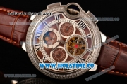 Cartier Ballon Bleu De Tourbillon Moonphase Asia Automatic Steel Case with Brown Dial and Roman Numeral Markers - Diamonds Bezel