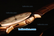 Patek Philippe Calatrava Swiss ETA 2824 Automatic Rose Gold Case with White Dial and Brown Leather Strap