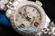Rolex Datejust Oyster Perpetual Automatic Movement Full Steel with Flower Pattern Silver Dial and Diamond Bezel-Lady Size