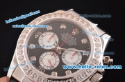 Rolex Daytona Swiss Valjoux 7750-SHG Automatic Diamond Bezel with Black Dial and Black Leather Strap