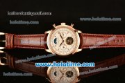 Patek Philippe Grand Complication Asia R10-Tourbillon Automatic Rose Gold Case with White Dial Stick Markers and Brown Leather Strap