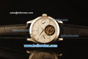 Jaeger Lecoultre Swiss Tourbillion Manual Winding Steel Case with White Dial and Black Leather Strap