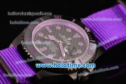 Rolex Submariner Asia 2813 Automatic PVD Case with Purple Markers Carbon Fiber Dial and Purple Nylon Strap