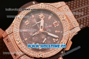 Hublot Big Bang Chrono Miyota OS20 Quartz Rose Gold Case with Brown Dial Arabic Numeral/Stick Markers and Diamonds Bezel