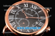 Cartier Rotonde De Asia Manual Winding Rose Gold Case with Black Dial and White Roman Numeral Markers