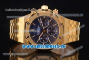 Audemars Piguet Royal Oak Chronograph Swiss Valjoux 7750 Automatic Yellow Gold Case/Bracelet with Blue Dial Stick Markers (EF)