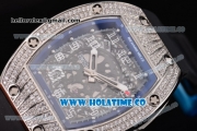 Richard Mille RM010 Miyota 9015 Automatic Steel/Diamonds Case with Skeleton Dial and Blue Inner Bezel