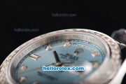 Rolex Day Date II Automatic Movement Full Steel with Diamond Bezel-Diamond Markers and Light Blue Dial