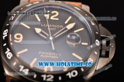 Panerai Luminor GMT PAM 029 B Asia Automatic PVD Case with Black Dial Brwon Leather Strap with Stick/Arabic Numeral Markers