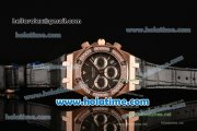 Audemars Piguet Royal Oak Chrono Miyota OS20 Quartz Rose Gold Case with Black Leather Bracelet Brown Dial and Diamond Bezel - 7750 Coating